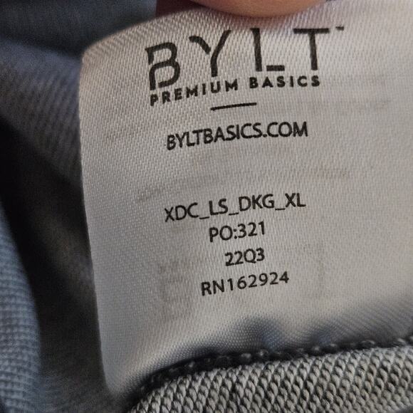 BYLT Mens L Premium Basic Drop Cut Lux Tee Long Sleeve Gray Athleisure Casual - Picture 7 of 10